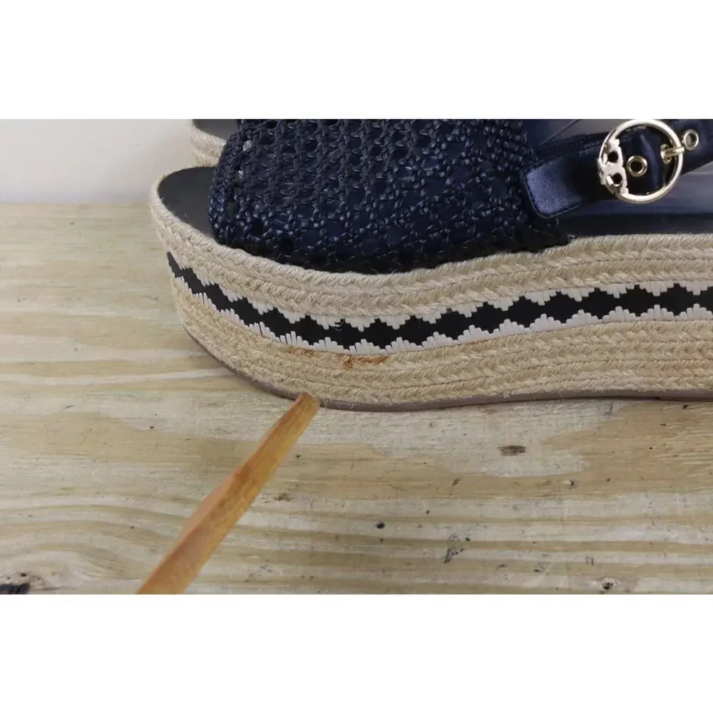 Tory Burch Shoes Womens 9.5M Black Leather Dandy Espadrille Platform Sandals